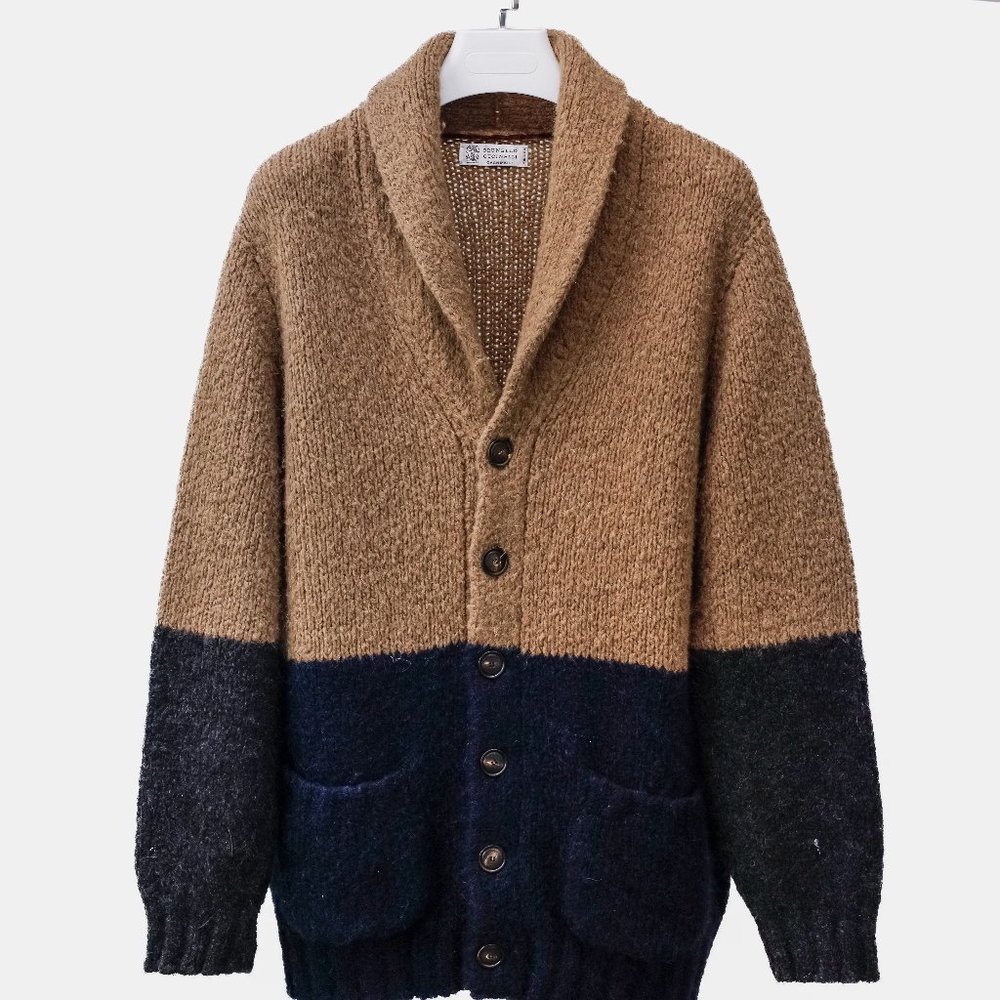 SOLD Brunello Cucinelli Colorblock Shawl Collar Cardigan - Picture 2 of 13